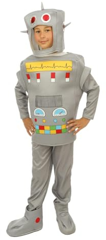 P' CLOWN - Roboter-Kostüm für Kinder – Uni – komplett – perfekt für Karnevalskostüm, Cosplay, Halloween, Geburtstag, Kostümpartys und Themenveranstaltungen – Grau