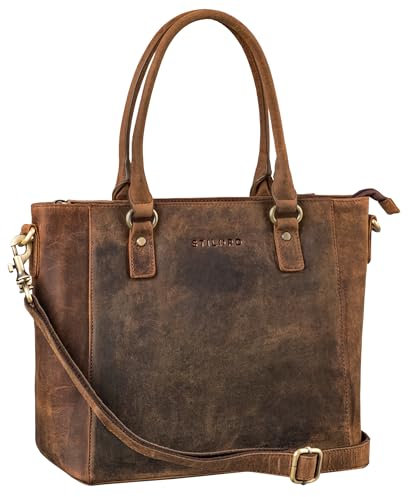 STILORD 'Abigail' Handtasche Büro Damen Leder Shopper Vintage Schultertasche Businesstasche elegant für 13,3' MacBooks Arbeitstasche Echtleder, Farbe:kreta - braun