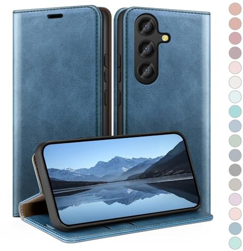 HUOUH for Samsung Galaxy S25 Wallet case with RFID Blocking PU Leather,Flip Folio Book covers,Credit Card Holder Shockproof Phone case Women Men for Samsung S25 case Bright Blue