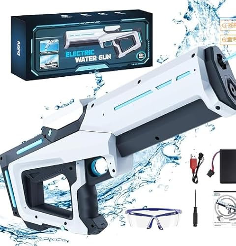 Pistola de agua eléctrica para niños y adultos, pistola de agua 60B, automática, impermeable, funciona con pilas para piscina, playa, fiestas al aire libre, 8 – 12 años