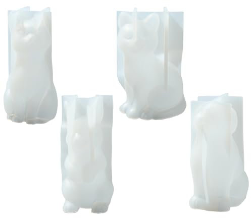 UR URLIFEHALL 4 Pcs 3D Moule à Bougie Chat Chien Lapin Résine Moules Silicone Animal Moules Pour Bougies Savon Chocolat Ornement Artisanat