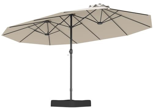 COSTWAY Doppelsonnenschirm mit Ständer, 443 x 263 cm, Sonnenschirm Groß XXL, UPF 50+, Gartenschirm mit Kurbel, Terrassenschirm, Marktschirm für Garten, Terrasse & Pool (Beige)