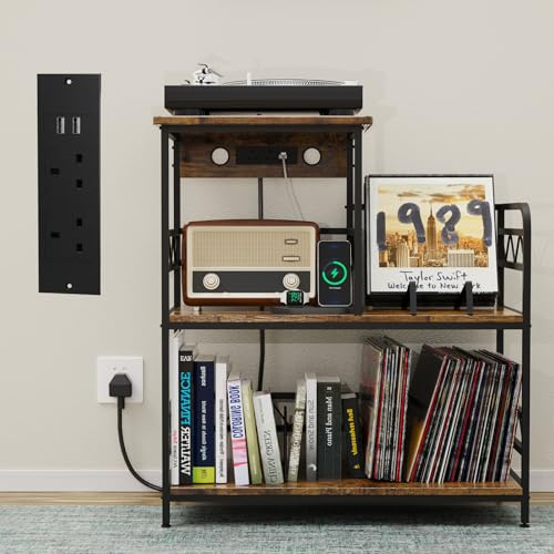 Vinyl Record Storage with Charging Station, Record Player Stand with Storage Holds up to 300 Albums, Record Player Cabinet for Living Room Bedroom