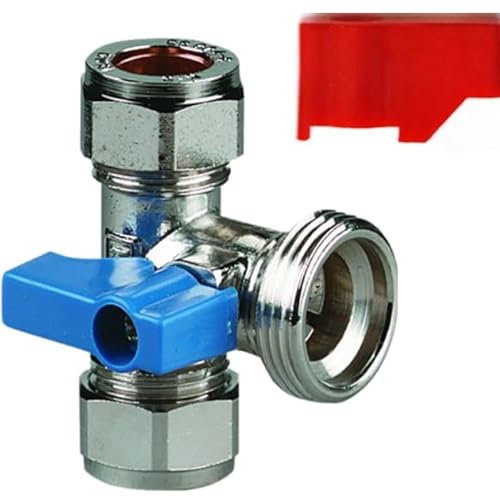 Aretro Raccordo a gomito cromato, dritto, a T, per lavatrice, lavastoviglie, rubinetto, valvola, 15 mm x 3/4' (Tee 15 mm x 3/4 ')