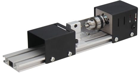 Mini tornio compatto a 7 velocità for metallo, lavorazione del legno, lucidatrice multifunzionale, incisore, trapano con mandrino di precisione(Schwarz)