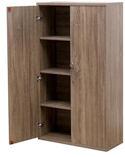 MMT Furniture Designs Ltd Oak 2 Door Lockable Storage Cabinet - 140 cm Tall Shoe Garage Tool Organiser, Office Filing Cabinet Storage Cupboard, with 3 Shelves (DarkOak)