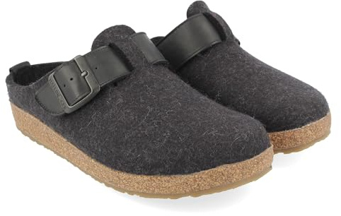 HAFLINGER Grizzly Chicago Filzpantoffeln Gummisohle, Lederriehmen mit Schnalle unisex
