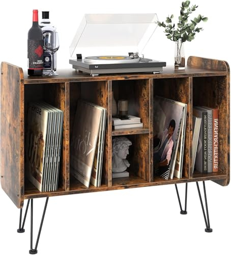 Garden 4 you Record Player Stand,2-Tier Vinyl Record Storage,6 cube Turntable Stand Holds Up to 250 Albums,Vinyl Record Holder Cabinet for Living Room End Side Table Holder Unit(Brown)