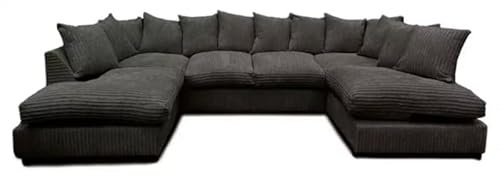 Modern Jumbo Cord U-Shape Sofa | Large Comfortable U-Shaped Sofa Set for Living Room | Plush Fabric | Spacious Corner Couch | Comes in 3 Parts
