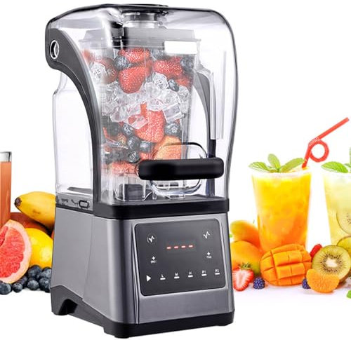 Blender Professionnel, Mixeur sur Socle 2200 W, avec Écran Silencieux, 9 Vitesses + Minuterie De 0 À 5 Min + Autonettoyage, pour La Cuisine, Les Fruits, Les Milkshakes