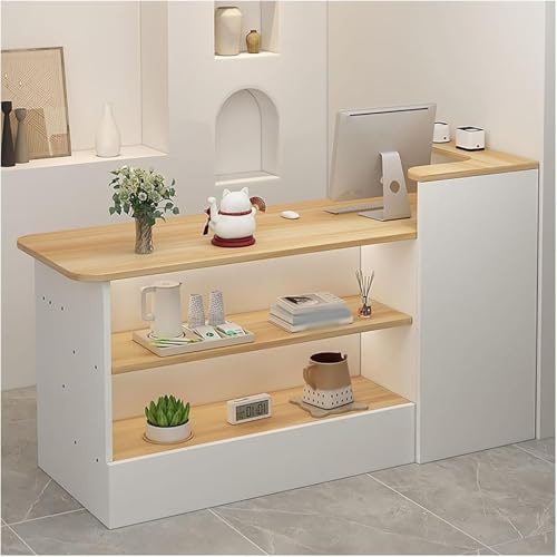 Taifuan Empfangstresen mit Schreibtisch, Empfangstheke Bartheke, Empfangstheke Kosmetikstudio Klein, Empfangstresen l Form für Praxis Kassentheke(Walnut/Right,140x100x45cm)