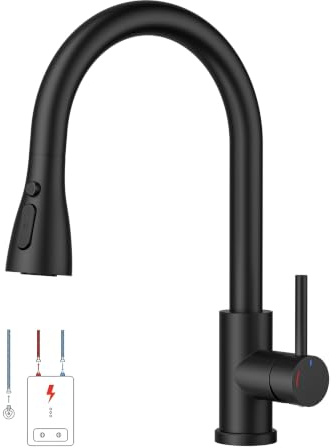 FORIOUS Grifo Cocina Fregadero De Baja Presión, Grifo De Cocina Desmontable, Giro De 360°, Adecuado Para Calderas Y Dispositivos Bajo Fregadero, Negro Mate