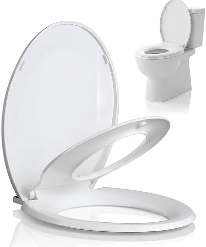 EMMARO O-Shape Soft Close Family Toilet Seat, Universal Oval Seat with Slow Close Hinges, Heavy Duty Top Fixing Toilet Seat for Family Bathrooms
