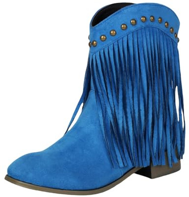 Stivaletti Da Donna Stivali In Pelle Scamosciata Con Tacco Basso Stivaletto Invernali Punta Bassi Scarponcini Frange Decorazione Metallica Chiodo Scarpe Retrò Eleganti Tinta Unita Tronchetti