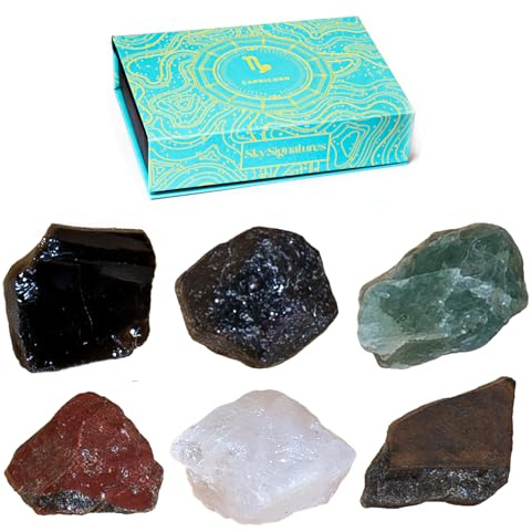 Sternzeichen Heilsteine Set – 6 Edelsteine pro Sternzeichen für Heilung, Meditation & Energieausgleich – Elegante Geschenkbox – Premium-Qualität & Nachhaltig Produziert (Steinbock)