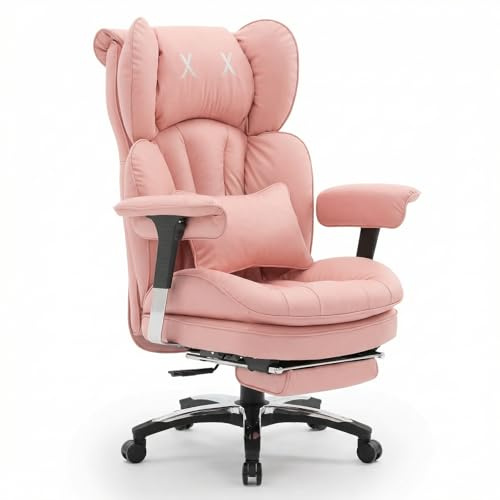 Efomao Sedia Ufficio Big and Tall, Pelle PU, Schienale Alto Regolabile, Sedia Gaming con Poggiapiedi e Supporto Lombare, Girevole 200kg (3070EU-PINK)