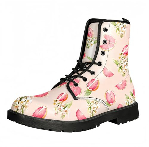 Maimeili Frauen gedruckte kurze Stiefel Spitze-up Chunky Absatz Kampf Knöchel Stiefel für Mädchen Damen Herbst und Winter Schuhe Rose Schädel Schmetterling Blumen Cartoon Muster