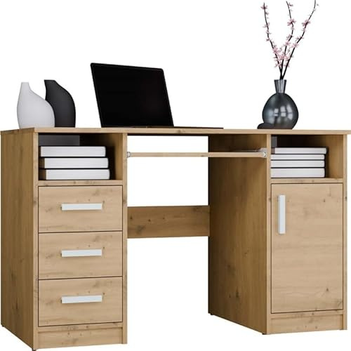 CDF Schreibtisch Delta moderner Homeoffice-Schreibtisch mit 3 Schubladen Tür Tastaturauszug Ablagen großer Arbeitstisch für Büro Jugendzimmer & Gaming-Setup Eiche Artisan Einfach DIY 120 x 75 x 60 cm