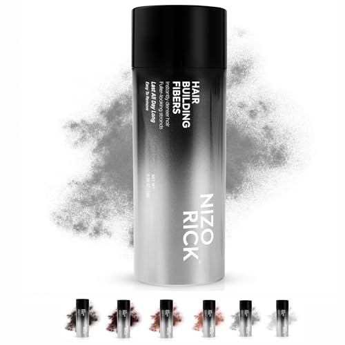 NIZORICK Fibre Capillaire Gris Foncé 28g,Poudre Densifiante Cheveux Homme Pour Cheveux Clairsemés et Zones Dégarnies,Aspect Plus Dense,Longue Tenue