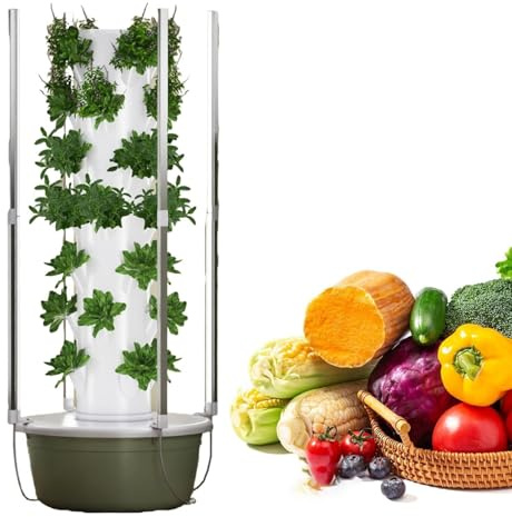 VZXATYOP Smart Hydroponic Tower Garden 5/7/9-lagiges Vertikales Anbausystem for Innen Außenbereich Mit Timer Leiser Pumpe Und Platzsparendem Design for Kräuter Obst Gemüse(9LayerLED)