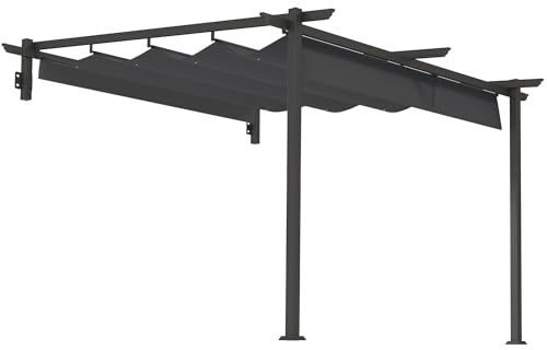 Tonnelle de jardin 3 x 3 m - Montage mural - Pergola avec toit réglable - Toit de terrasse en aluminium étanche - Pour terrasse, jardin, balcon - 297 x 297 x 200-230 cm - Gris foncé