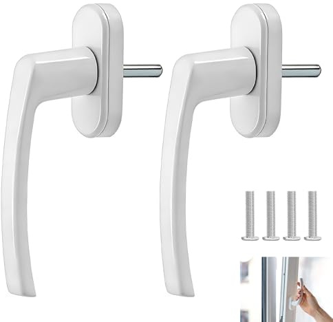 Set di 2 maniglie per finestra in alluminio, maniglia per finestra, lunghezza asta 35 mm, con viti di ricambio, per PVC, legno di alluminio, universale con viti di montaggio, robusto e affidabile