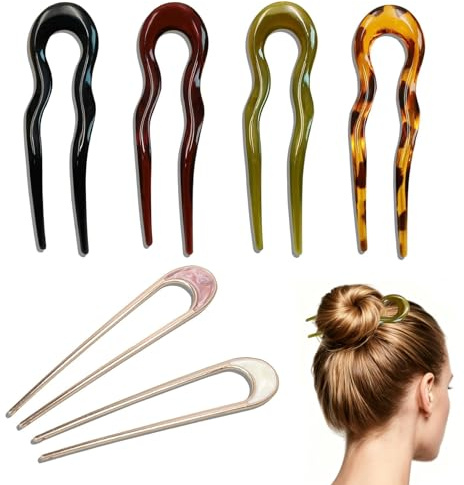 6 Stück U-Förmige Haargabel, French Twist Hair Pin, Französische Haarnadel, Haarnadeln für Hochsteckfrisuren, Retro Hair Stick, Haarstäbchen für Damen Frauen Alle Haartypen Hochsteckfrisur Styling