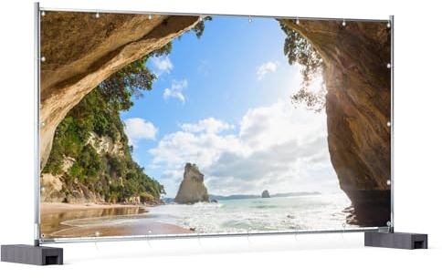 Wallario XXL Outdoor-Poster für Garten oder Balkon Felsbogen mit Blick aufs Meer, Motivbanner Größe: ca. 340 x 173 cm, Outdoor-Bild