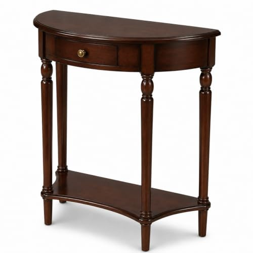 Table console en bois demi-lune avec tiroir et étagère, tables d'entrée fines et étroites, table de canapé d'appoint vintage pour couloir, décoration de petit espace de f Dark Walnut 23.6*11.8*31.5in