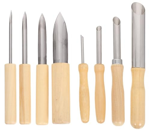GLEAVI 8 Pièces Outils pour Percer des Trous pour Poterie, Outils et Accessoires de Poterie, Manche en Bois, Acier Inoxydable, 4 Demi-ronds et 4 Ronds, Antirouille, pour Étudiants, Usage