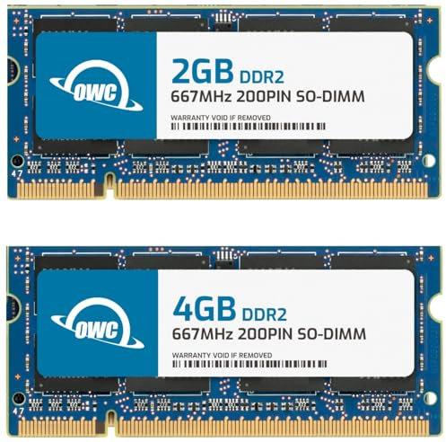 OWC kit ram da 6 GB - 1 x 2 GB + 1 x 4 GB PC5300 DDR2 667 MHz SO-DIMM per MacBook (fine 2007, inizio/fine 2008, inizio 2009), MacBook Pro 15 e 17 (metà 2007, inizio/fine 2008) e iMac (metà 2007)