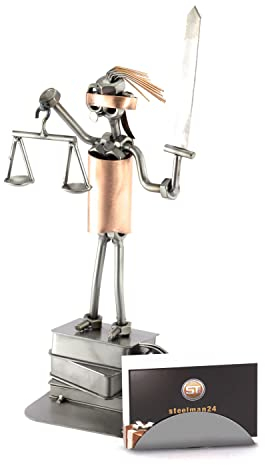 Steelman24 I Schraubenmännchen Justizia Mit Visitenkartenhalter I Made in Germany I Handarbeit I Geschenkidee I Stahlfigur I Metallfigur I Metallmännchen