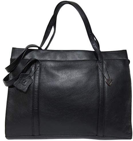 Josephine Osthoff Damen Handtasche Legat, Shopper aus 100% Echleder, handgemacht mit Laptopfach bis 13 Zoll, Henkeltasche mit Schultergurt, für Arbeit, Uni, Einkauf, mit Reißverschluss, Farbe:Schwarz