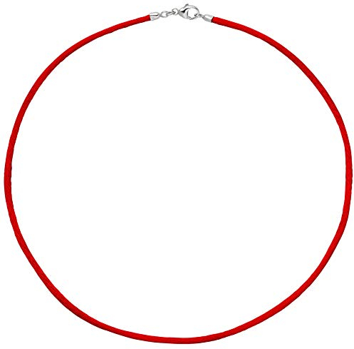 Jobo Damen Collier Halskette Seide rot 2,8 mm 42 cm, Verschluss 925 Silber Kette