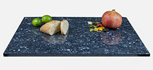 Yuchengstone Große Arbeitsplatte Küchenplatte, Servierplatte oder Tischplatte aus poliertem Granit, dunkelblau-grau mit Design, Unikat Handarbeit 60 x 80 x 1,8 cm, 12KG