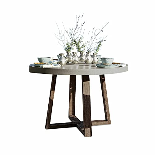 Loberon Tisch Huntingdon, zeitlos-modernes Design, witterungsbeständig, Gartenmöbel, Outdoortisch, Terrassentisch, Steingemisch, Akazienholz, grau