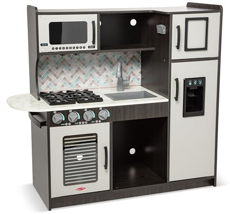 Melissa & Doug Chef's Wooden Pretend Play Kitchen for Kids With Ice Cube Dispenser, Charcoal Grey, Kitchen Play Set, Play Kitchen For Toddlers And Ages 3+