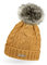 Neverless® gefütterte Damen Strickmütze mit Fell-Bommel und Fleece Futter, Winter-Mütze, Bommelmütze Mustard Unisize