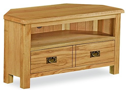 Furniture Octopus Baysdale Rustic Oak Corner TV Unit – Solid Wood Cabinet with Storage Drawers and Open Shelf – Traditional Oak Finish – Fully Assembled