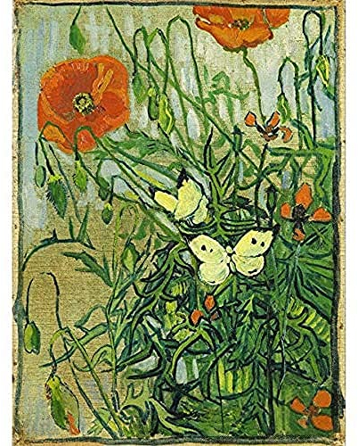 Fine Art Prints Vincent Van Gogh Kunstdruck auf Leinwand, Schmetterlinge und Mohnblumen, Premium-Wanddekoration, Poster