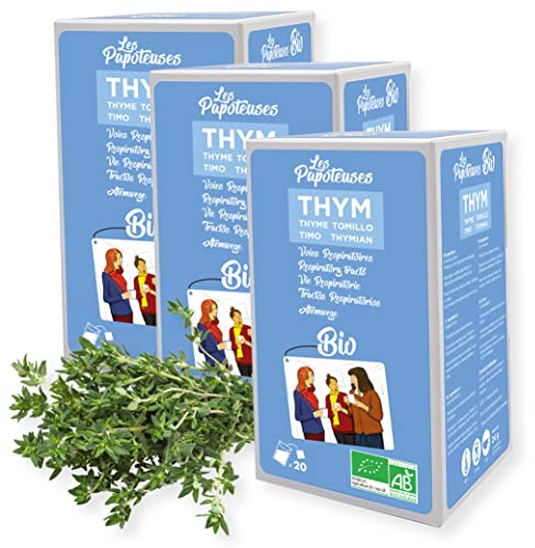 Les Papoteuses | Bio-Thymian-Aufguss | zertifiziert biologisch und fair gehandelt | 20 Beutel | Set mit 3 Schachteln