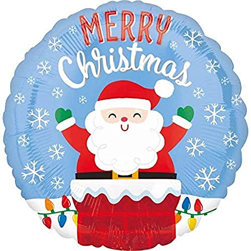 Amscan 3831201 - Standard Folienballon Weihnachtsmann im Schornstein, 46 cm, Weihnachten, Kamin, Santa Claus, Merry Christmas, Heliumballon, Party, Dekoration, Xmas, Christmas