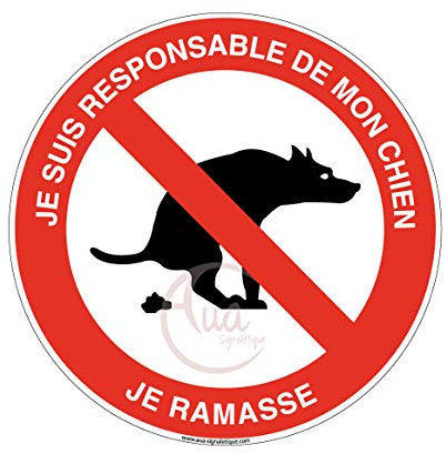 AUA SIGNALETIQUE - Panneau je suis responsable de mon chien je ramasse. - Ø 130 mm, Vinyl adhésif