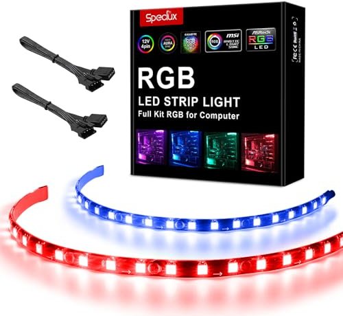 Speclux Tira de luces LED RGB de PC – Tira de luz LED magnética para Modding PC Case, control de placa base, 12V 4pin 30cm RGB, compatible con Asrock RGB Led, Asus Aura, Gigabyte RGB Fusion