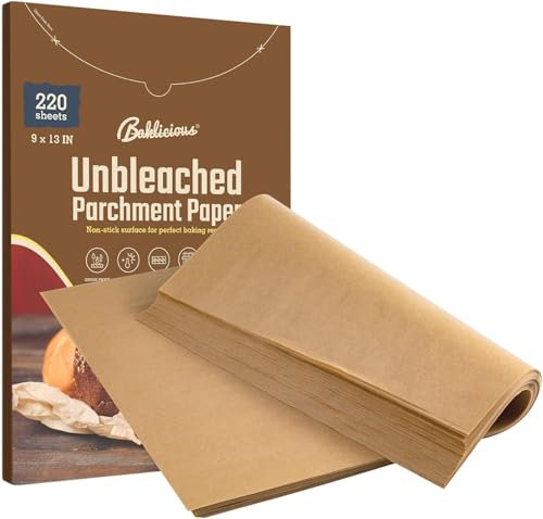 220 Pcs 9x13 inch(23x33cm) Unbleached Parchment Paper Baking Sheets, Baklicious Pre-Cut Heavy Duty Parchment Baking Paper for Air Fryer, Oven, Bakeware, Steaming, Cooking Bread, Cupcake, Cookies