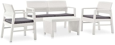 vidaXL Gartenmöbel 4-TLG. mit Auflagen Witterungsbeständig Gartenset Lounge Sofa Sitzgruppe Garnitur Gartensofa Gartenbank Kunststoff Weiß