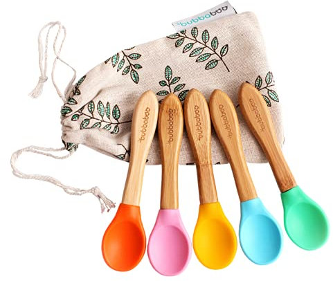 Bubba Boo Pack of Five Bamboo Baby Feeding Spoons with Soft Silicone Tips