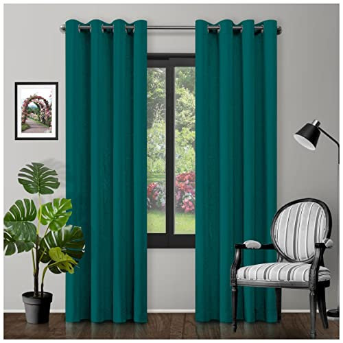 GC GAVENO CAVAILIA Blackout Eyelet Ring Top Curtains Pair | Fully Lined Thermal Insulated Drapes - 90X90 Inch, Teal | Elegant Room Darkening Window Treatment For Bedrooms, Living Rooms & Patio Doors