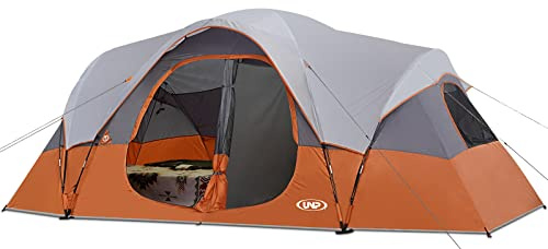 UNP 10 Person Family Tent, Large Camping Tent with 2 Rooms & Divider | 18 x 9 x 6.5 ft interior fits up to 10 sleeping bags or 3 queen air mattresses for family and group camping