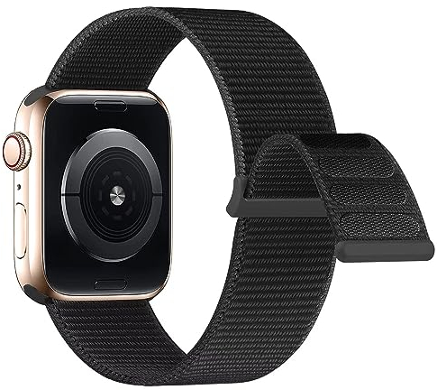 Lobnhot Cinturino Nylon Compatibile con Apple Watch 44mm 42mm 45mm 46mm, Sport Regolabile per iWatch Serie 10 9 8 7 SE 6 5 4 3 2 1, Nero